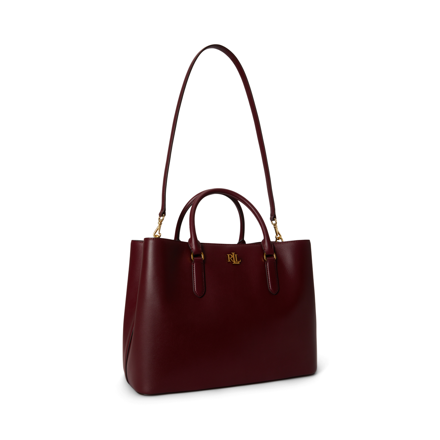 Женская сумка Ralph Lauren Leather Large Marcy Satchel, цвет: Тёмный гранатовый — фото 1