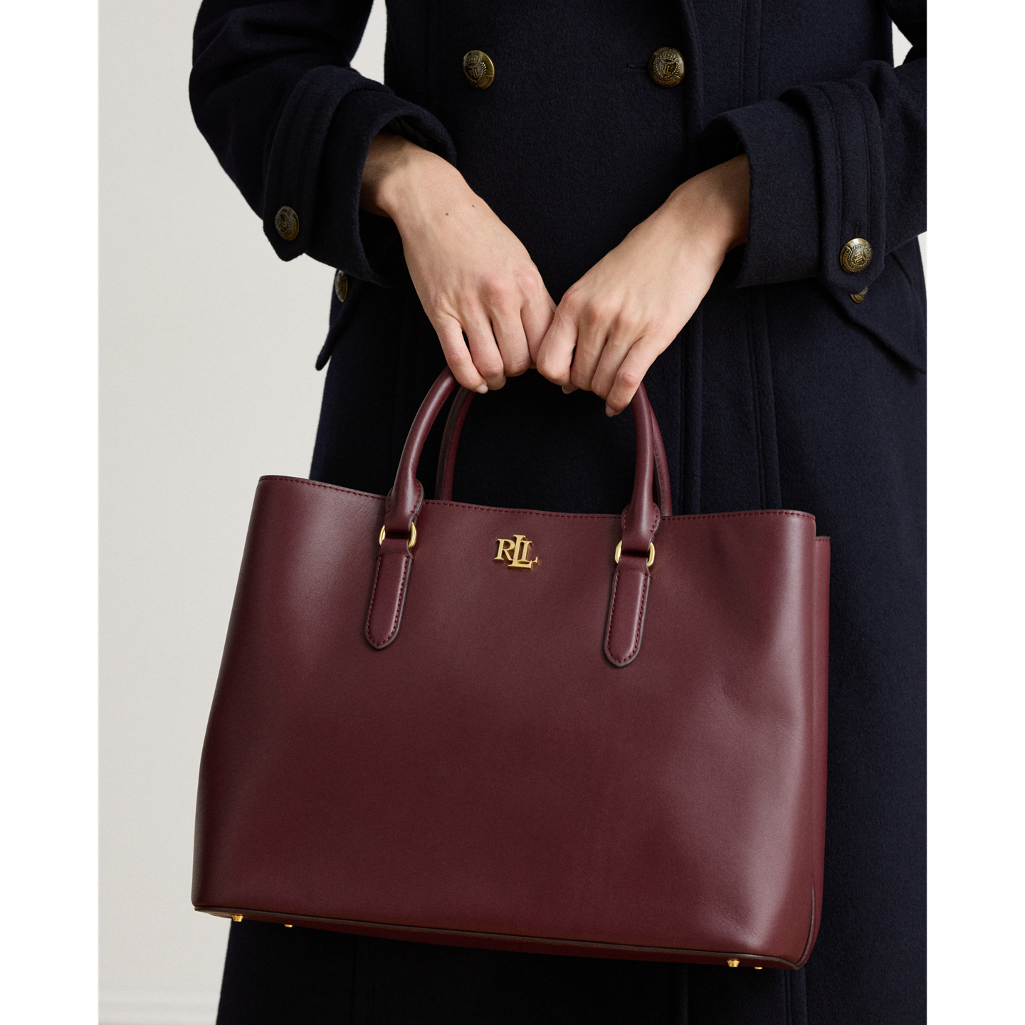 Женская сумка Ralph Lauren Leather Large Marcy Satchel, цвет: Тёмный гранатовый — фото 5