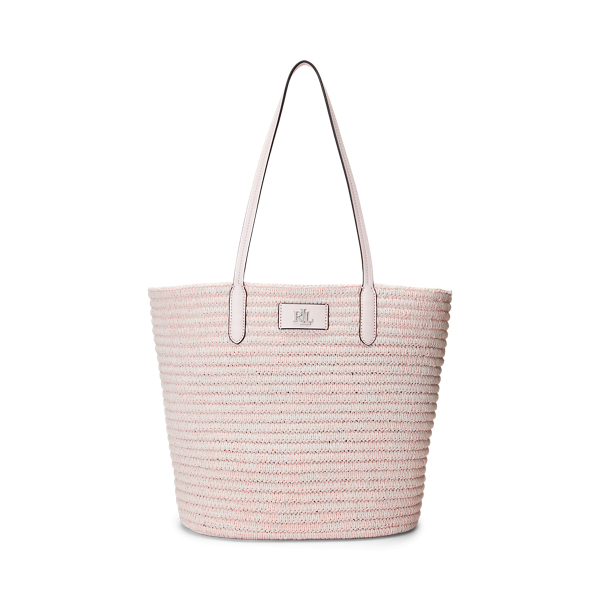 Leather-Trim Straw Large Brie Tote Bag