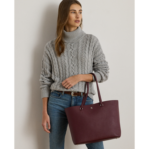 【Polo Ralph Lauren】Karly Large Tote Bag Lauren Ralph Lauren Karly Crosshatch Leather Large Tote - Macy's