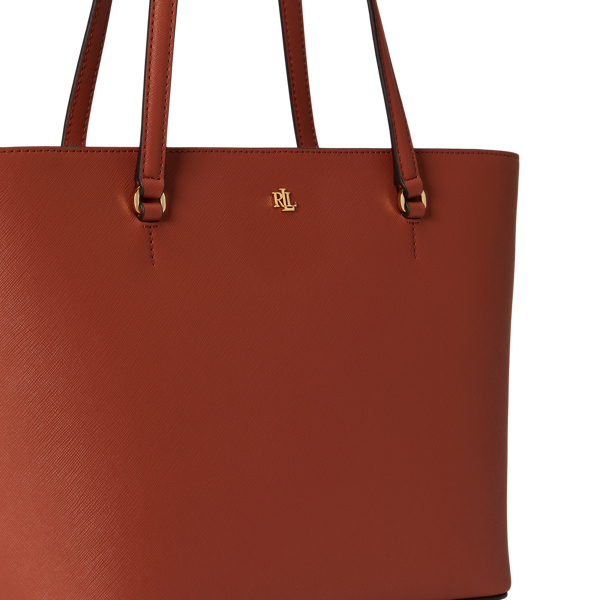 Red Terracotta Medium Karly Crosshatch Leather Tote Lauren 5