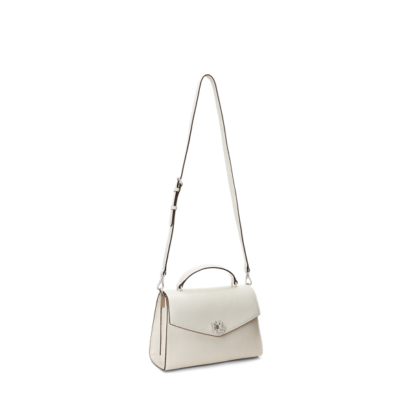 Soft White Lizard-Embossed Medium Farrah Satchel Lauren 3