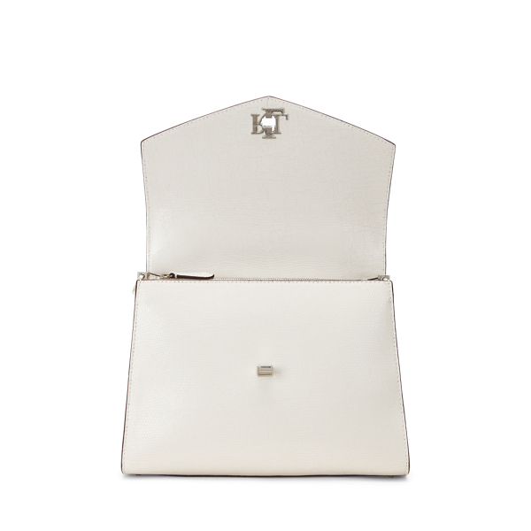Soft White Lizard-Embossed Medium Farrah Satchel Lauren 5
