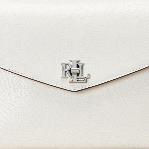 Soft White Lizard-Embossed Medium Farrah Satchel Lauren 7
