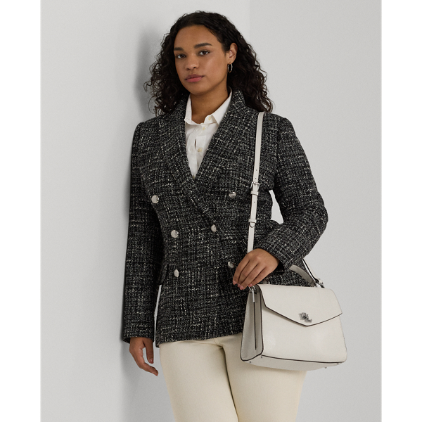 Soft White Lizard-Embossed Medium Farrah Satchel Lauren 8