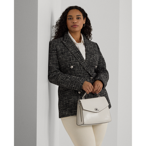 Soft White Lizard-Embossed Medium Farrah Satchel Lauren 9