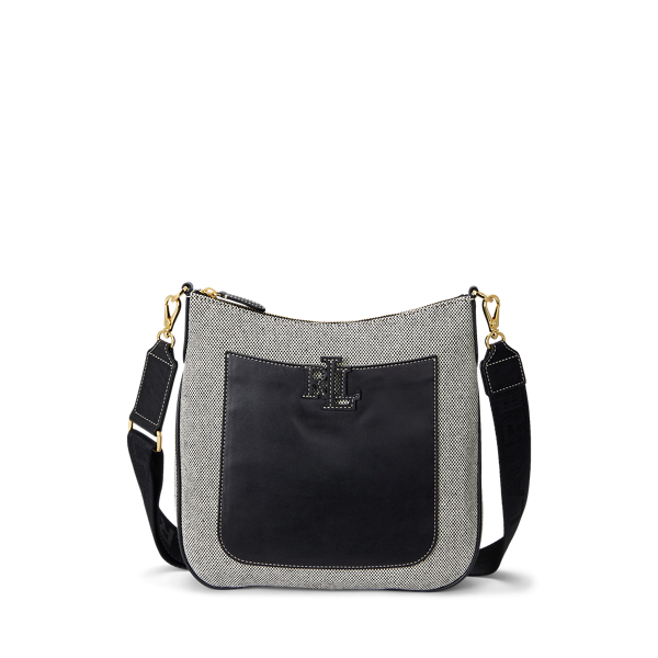 Cameryn grote canvas crossbody met leer Lauren in 1