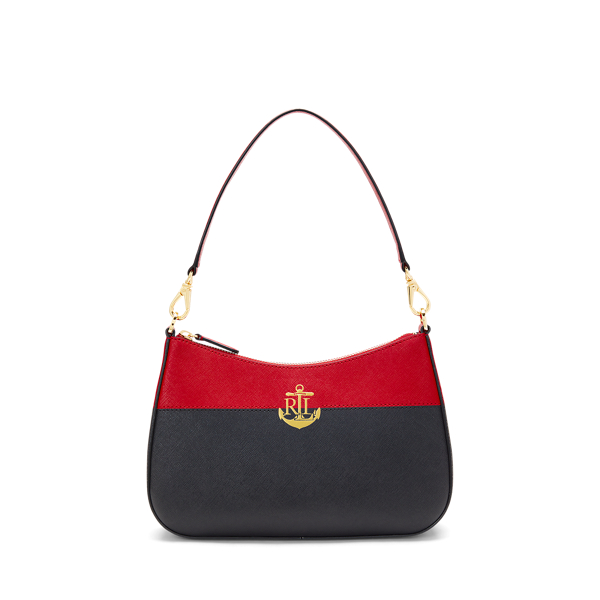 Lauren Ralph Lauren Striped Leather Small Danni Bag Black Festive Red Modern Gold