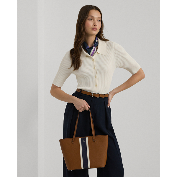 Mittelgro&szlig;e Ledertragetasche Karly Lauren in Sandbr./Sanft. Wei&szlig; multi 7