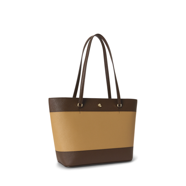 Camel/chestnut Brown Striped Leather Medium Karly Tote Bag Lauren 3