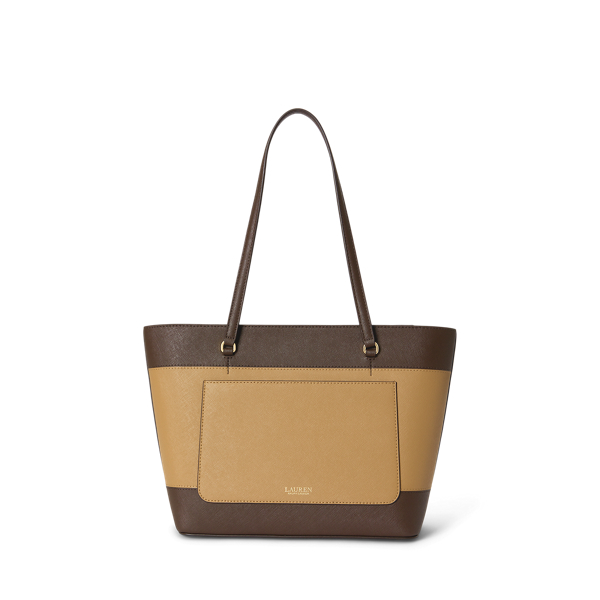 Camel/chestnut Brown Striped Leather Medium Karly Tote Bag Lauren 4