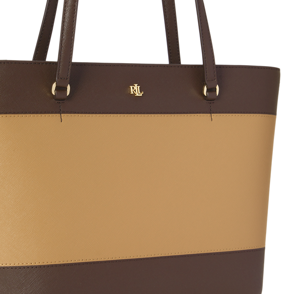 Camel/chestnut Brown Striped Leather Medium Karly Tote Bag Lauren 6