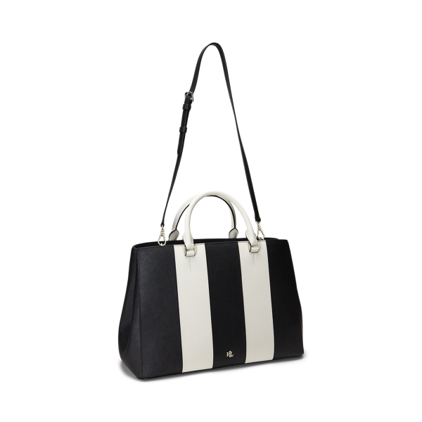 Black/Soft White Stripe Striped Leather Large Hanna Satchel Lauren 3