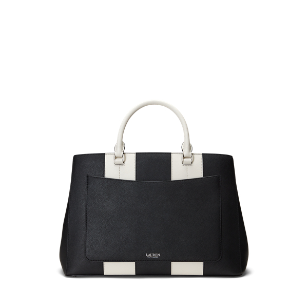 Black/Soft White Stripe Striped Leather Large Hanna Satchel Lauren 4