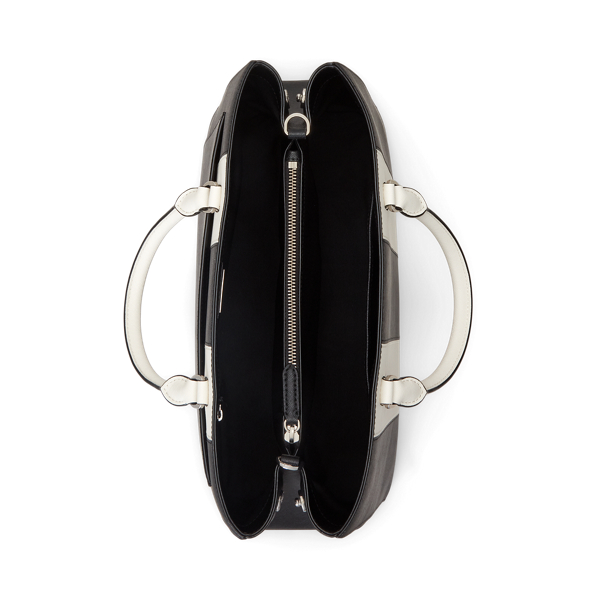 Black/Soft White Stripe Striped Leather Large Hanna Satchel Lauren 5