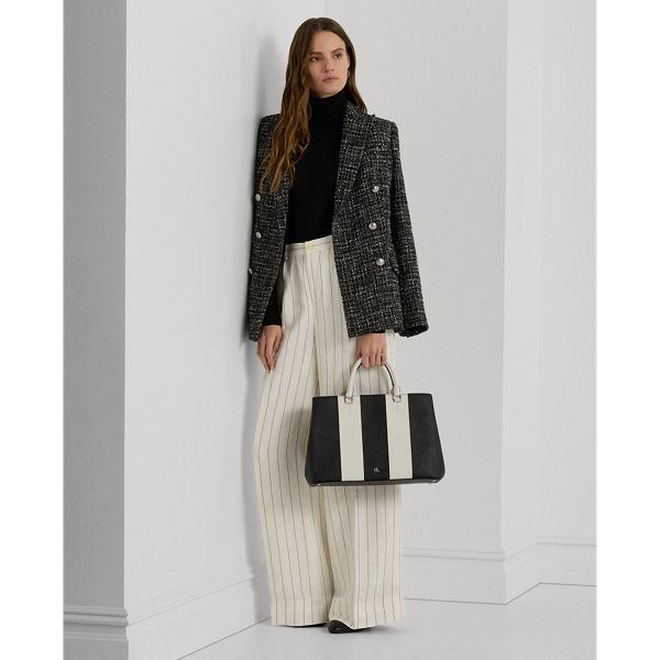Black/Soft White Stripe Striped Leather Large Hanna Satchel Lauren 7