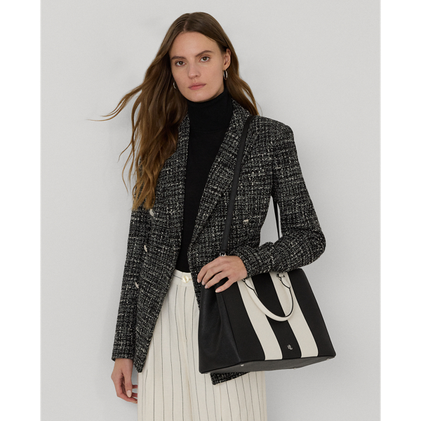 Black/Soft White Stripe Striped Leather Large Hanna Satchel Lauren 8