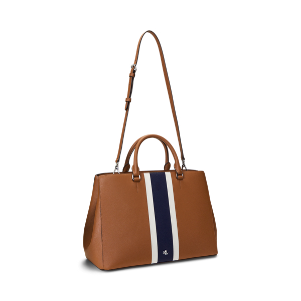 Tan/Soft White Multi Striped Leather Large Hanna Satchel Lauren 3