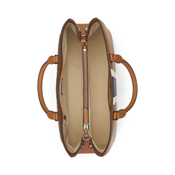 Tan/Soft White Multi Striped Leather Large Hanna Satchel Lauren 5