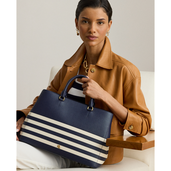 Striped Leather Large Hanna Satchel