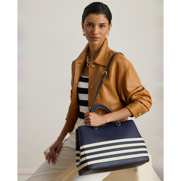 Striped Leather Large Hanna Satchel