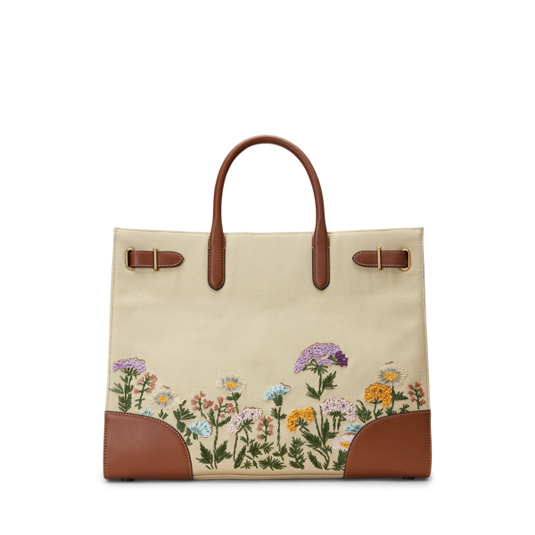 Embroidered Canvas Large Devyn Tote Bag