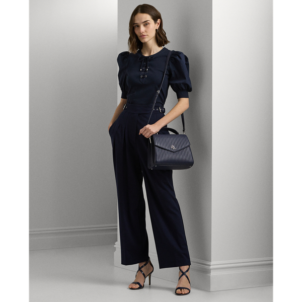 Refined Navy Quilted Leather Medium Farrah Satchel Lauren 8