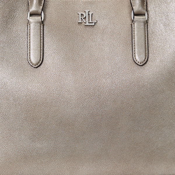 Antique Silver Metallic Leather Large Marcy Satchel Lauren 6