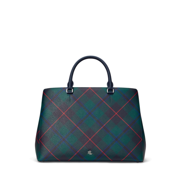 Deco Tartan/Refined Navy Plaid Leather Large Hanna Satchel Lauren 1