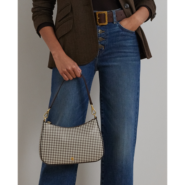 Dark Mahogany/Soft White Houndstooth Leather Medium Danni Bag Lauren 7