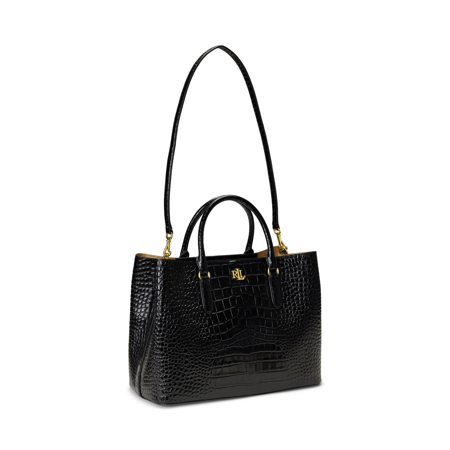 Женская сумка Ralph Lauren Embossed Leather Large Marcy Satchel, цвет: Чёрный — фото 1