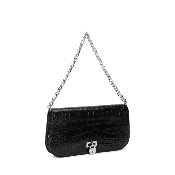Black Croc-Embossed Medium Tanner Shoulder Bag Lauren 2