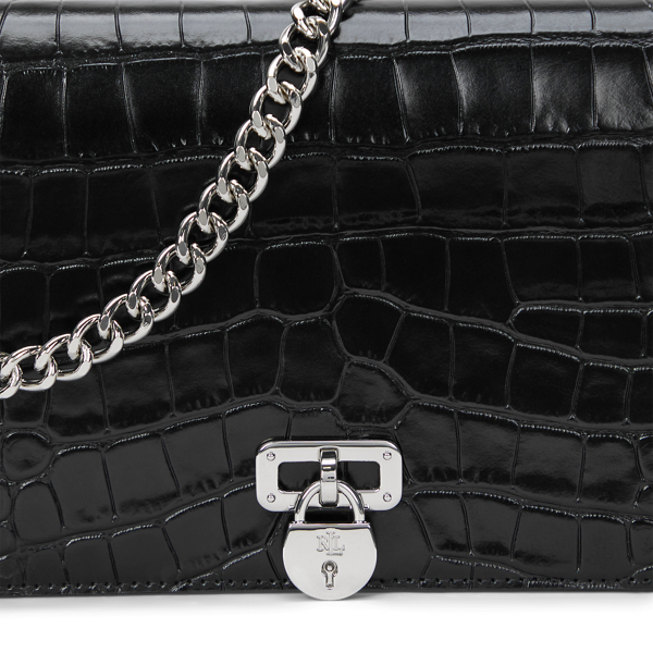 Black Croc-Embossed Medium Tanner Shoulder Bag Lauren 5