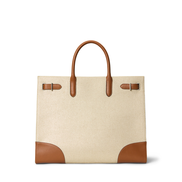 Silver/Lauren Tan Metallic Canvas Large Devyn Tote Bag Lauren 4