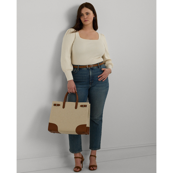 Silver/Lauren Tan Metallic Canvas Large Devyn Tote Bag Lauren 7