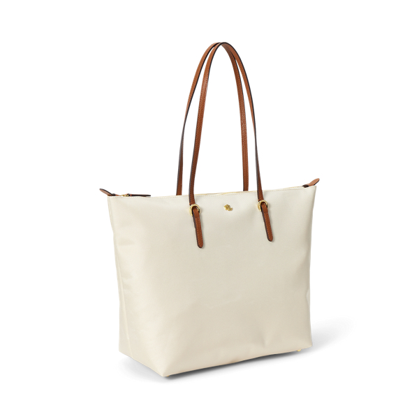 Striped Oxford Large Keaton Tote Bag Lauren in Sanftes Wei&szlig;/L.-Sandbraun 2