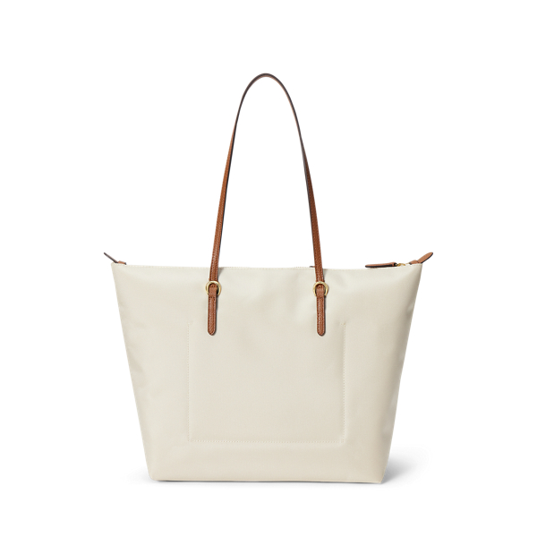 Striped Oxford Large Keaton Tote Bag Lauren in Sanftes Wei&szlig;/L.-Sandbraun 3