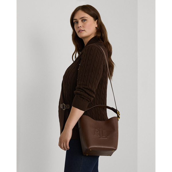 Dark Mahogany Leather Medium Witley Bucket Bag Lauren 8