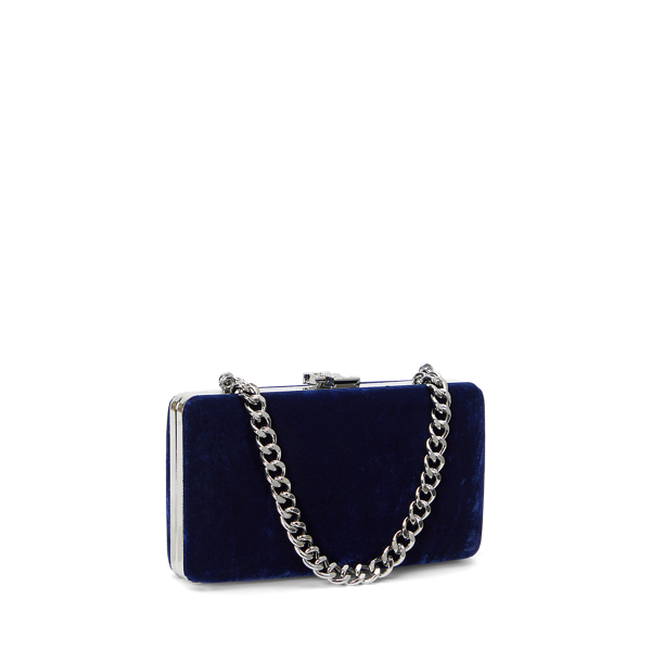 Luxe Navy Pav&eacute;-Logo Velvet Small Franki Clutch Lauren 3