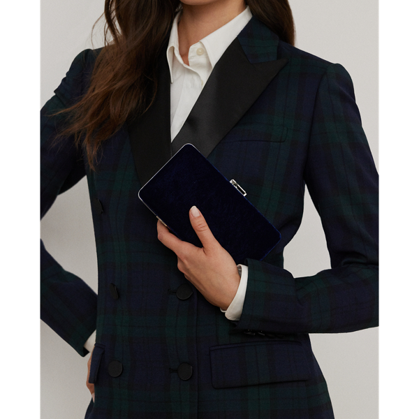 Luxe Navy Pav&eacute;-Logo Velvet Small Franki Clutch Lauren 7