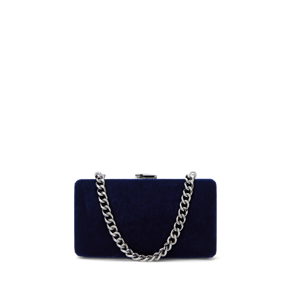 Luxe Navy Pavé-Logo Velvet Small Franki Clutch Lauren 1