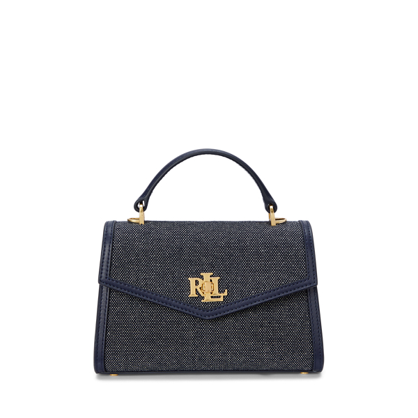 Natural Refined Navy Canvas & Leather Small Farrah Satchel Lauren 1