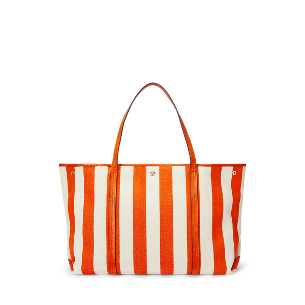送関込☆RALPH LAUREN STRIPED HERRINGBONE LARGE EMERIE TOTE Striped Herringbone Large Emerie Tote