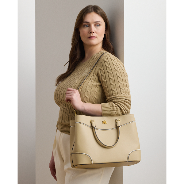 特別価格！ Ralph Lauren 最新 Two-Tone Leather Large Satchel Embossed Leather Large Marcy Satchel