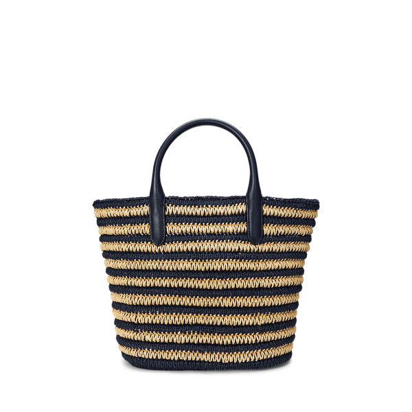 LAUREN RALPH LAUREN ◆ STRAW LARGE BRIE TOTE BAG【２色】 Leather-Trim Straw Large Brie Tote Bag