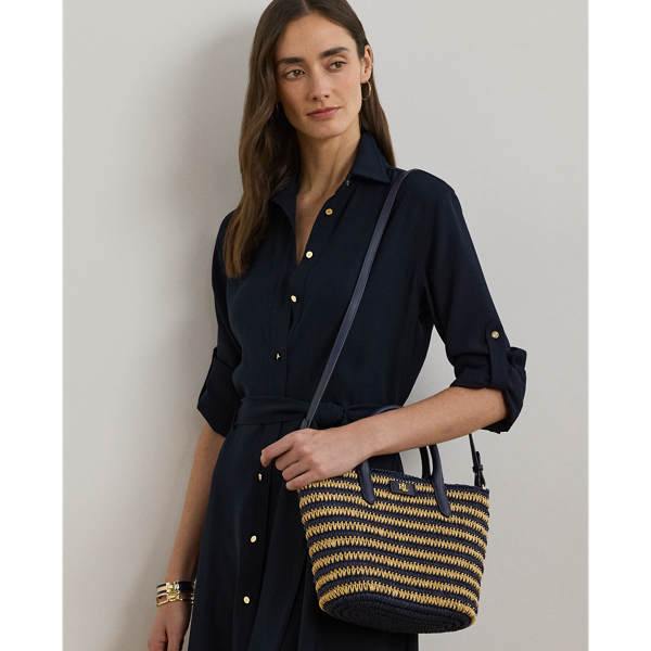 ＜POLO RALPH LAUREN＞ストロー ミディアム Brie トート バッグ RALPH LAUREN｜ストライプド ストロー ミディアム Brie トート