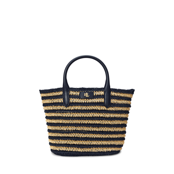 Natural Refined Navy Striped Straw Medium Brie Tote Bag Lauren 1