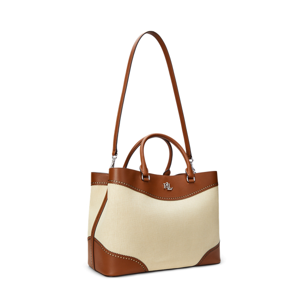 Gro&szlig;e Stroh-Leder-Umh&auml;ngetasche Marcy Lauren in Helles Natur/Lauren Sand. 3