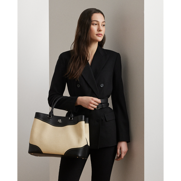 Ralph Lauren エレガント Straw & Leather Large Marcy Satchel Straw & Leather Large Marcy Satchel