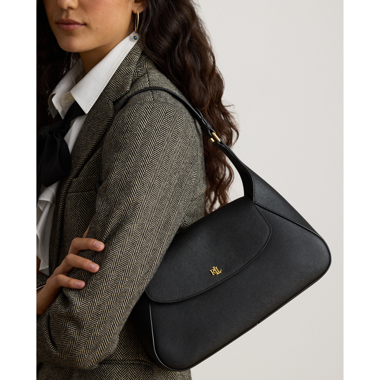 Женская сумка Ralph Lauren Crosshatch Medium Schylar Shoulder, цвет: Чёрный — фото 4